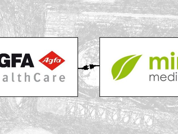 Connected logos of AGFA Healthcare and Mint Medical to signify seamless integration of both systems