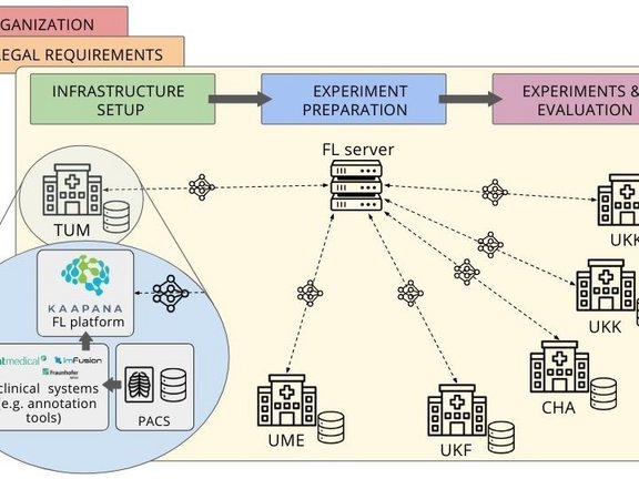 Schematic visualization of the federated learning study and its data infrastructure