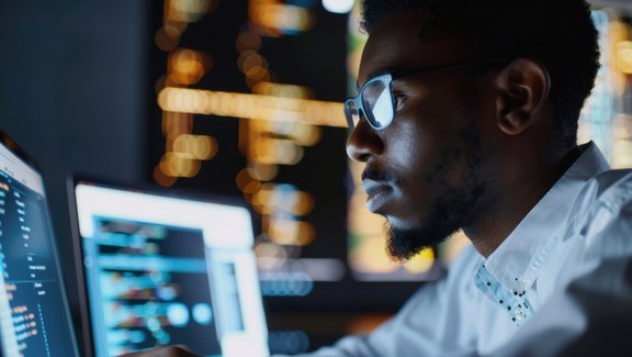 Doctor looking at screen that shows medical data