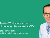 A picture of Prof. Dr. Thorsten Persigehl next to a quote on the importance of mint Lesion™ for radCIO