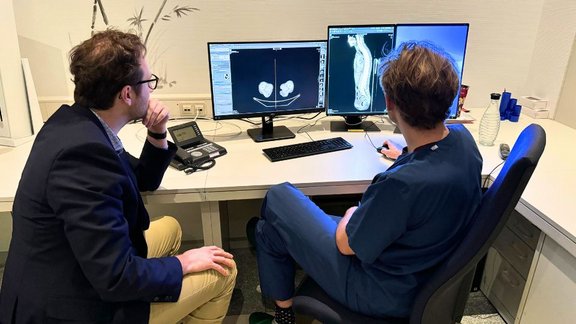 Doctor looking at a medical image within the program mint Lesion