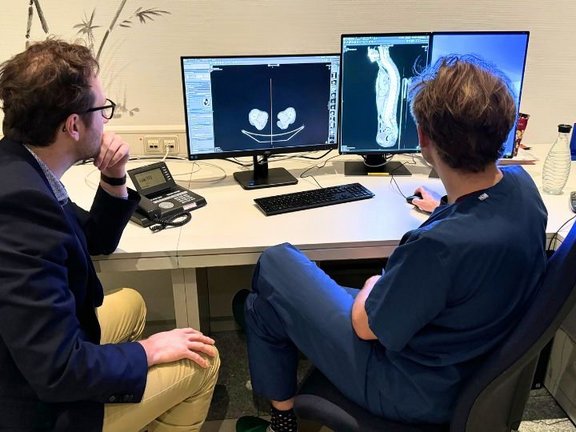 Doctor looking at a medical image within the program mint Lesion