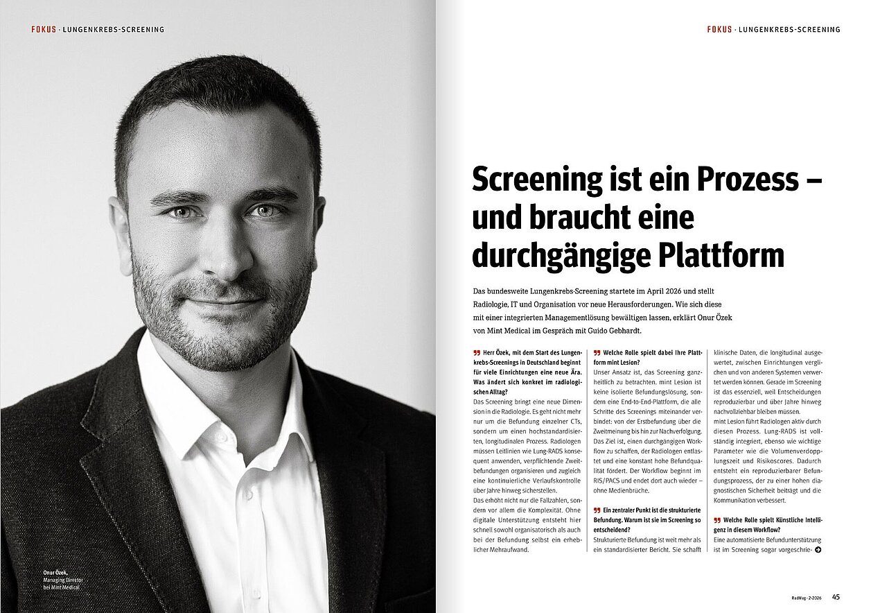 Onur Özek von Mint Medical im Interview mit RadMag über die Herausforderungen und Anforderungen des Lungenkrebsscreenings in Deutschland.